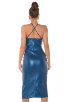 strap lederlook mini jurkje met leg split blauw